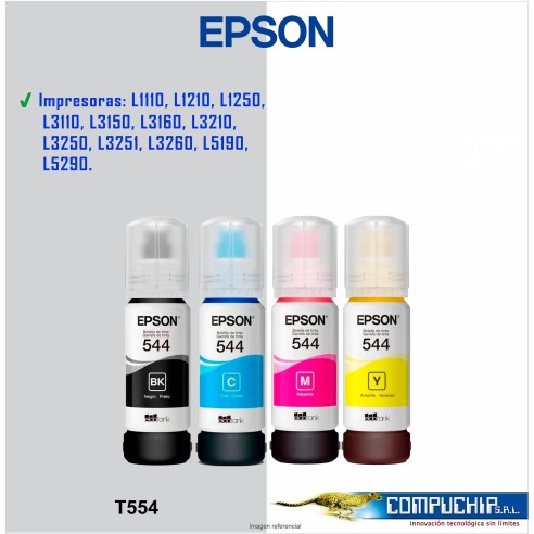 BOTELLA DE TINTA EPSON T544 CYAN, MAGENTA, AMARILLO, 65ML.