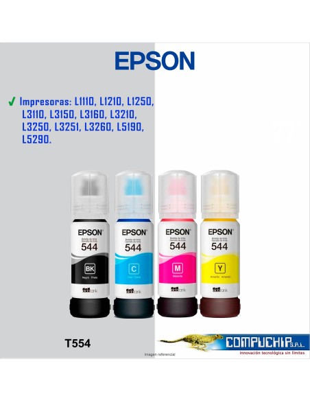 BOTELLA DE TINTA EPSON T544 CYAN, MAGENTA, AMARILLO, 65ML.