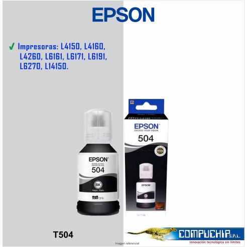 BOTELLA DE TINTA EPSON T504 NEGRO, 127ML.