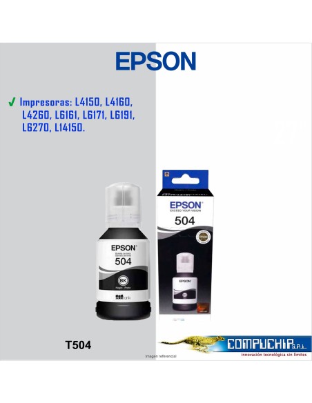 BOTELLA DE TINTA EPSON T504 NEGRO, 127ML.