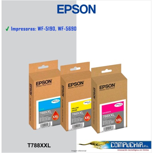 CARTUCHO DE TINTA EPSON T788XXL, DURABRITE PRO AMARILLO, MAGENTA, CYAN, 34ML.