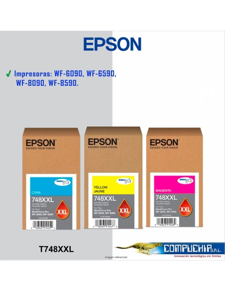 CARTUCHO DE TINTA EPSON 748XXL CYAN, MAGENTA, AMARILLO, 69ML.