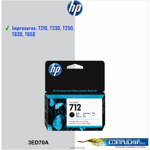 CARTUCHO DE TINTA HP 712A NEGRO ORIGINAL 38ML (3ED70A).
