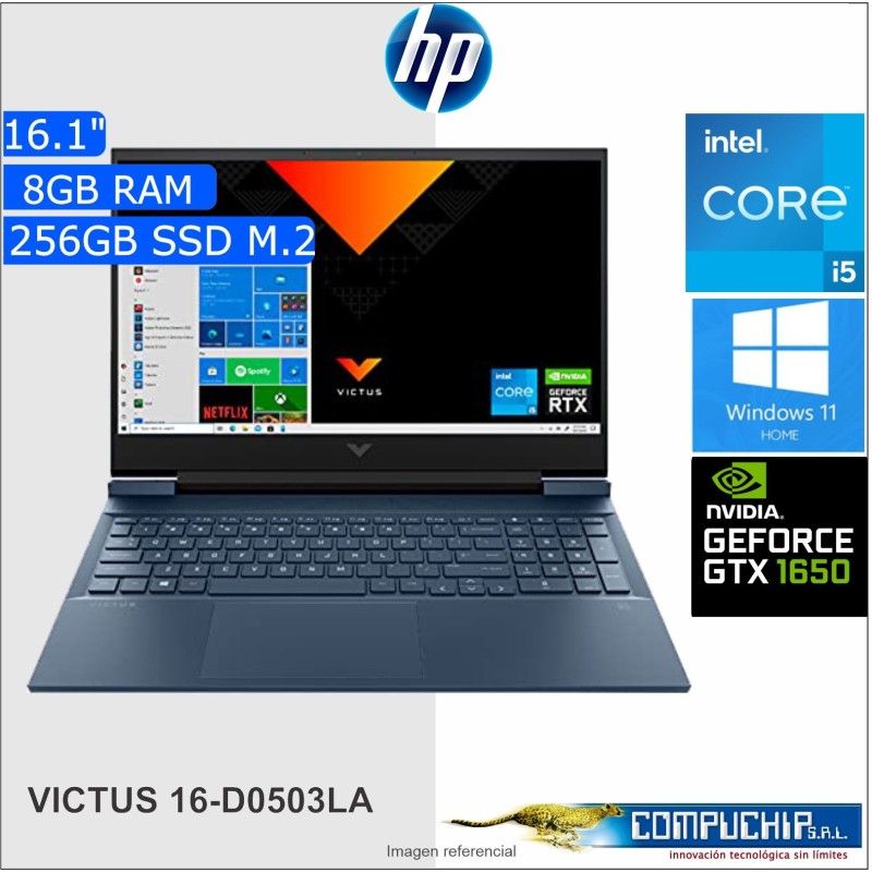 Laptop HP Victus 16-D0503LA 16.1" Intel Core I5-11400H 8GB DDR4, 256GB SSD.