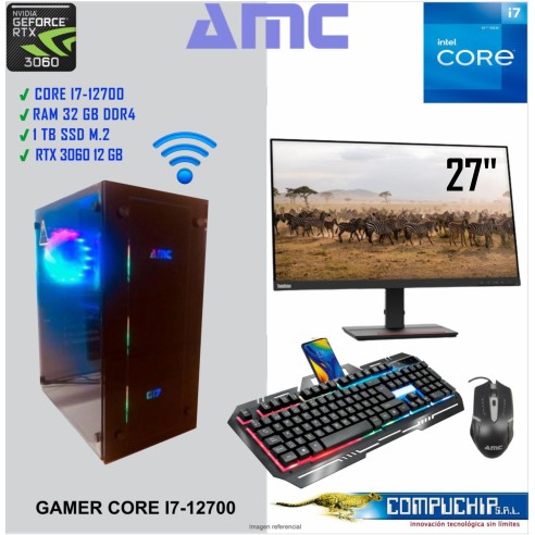 PC INTEL CORE I7-12700, 1.60 GHZ, 32GB DDR4, 1TB SSD M.2, MONITOR 23.8"