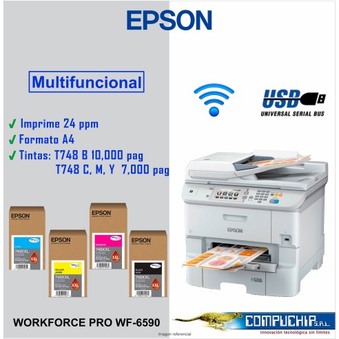Multifuncional de tinta Epson WorkForce Pro WF-6590, Imprime/Escaner/Copia/Fax.