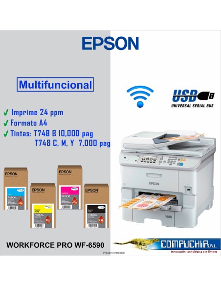 Multifuncional de tinta Epson WorkForce Pro WF-6590, Imprime/Escaner/Copia/Fax.