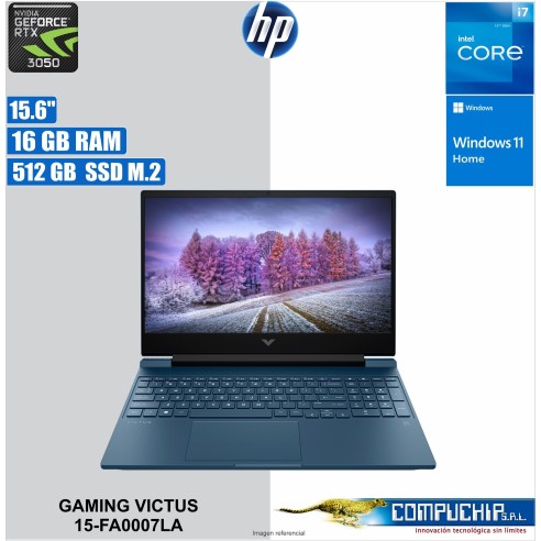 Notebook HP Victus 15-fa0007la, 15.6" FHD IPS, Core i7-12650H hasta 4.7GHz 16GB DDR4-3200