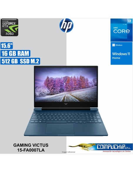 Notebook HP Victus 15-fa0007la, 15.6" FHD IPS, Core i7-12650H hasta 4.7GHz 16GB DDR4-3200
