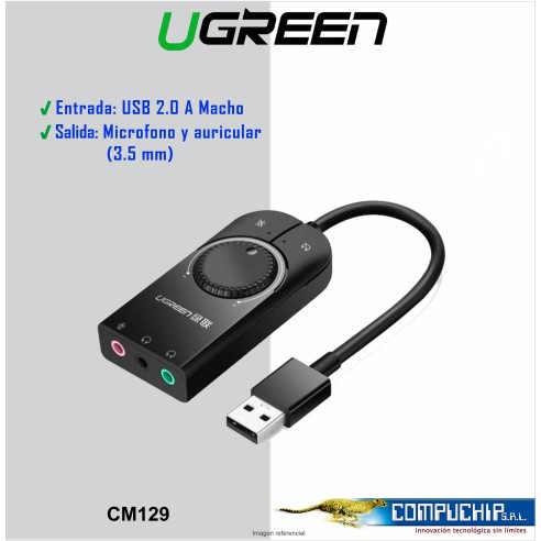 Adaptador de USB a  sonido estéreo externo y micrófono  UGREEN CM129