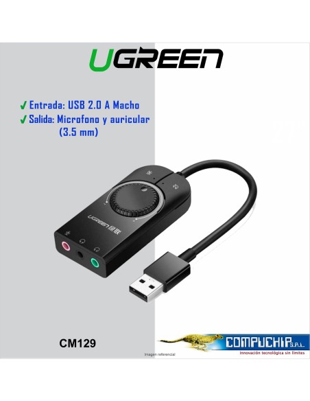 Adaptador de USB a  sonido estéreo externo y micrófono  UGREEN CM129