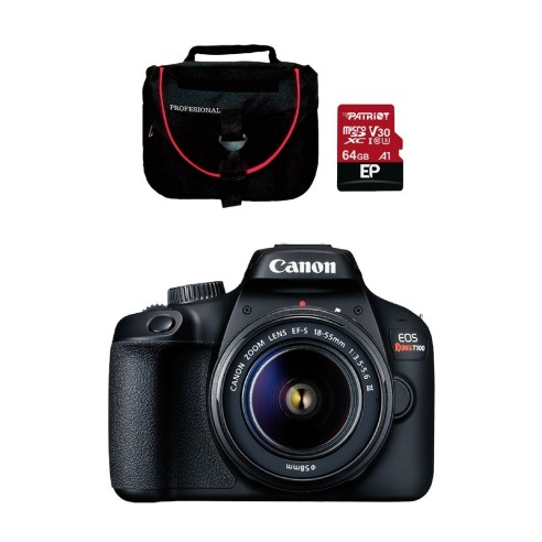 COMBO 48: CÁMARA REFLEX T100 EF-S 18-55 MM DC III CANON + MEMORIA 64GB + MALETÍN
