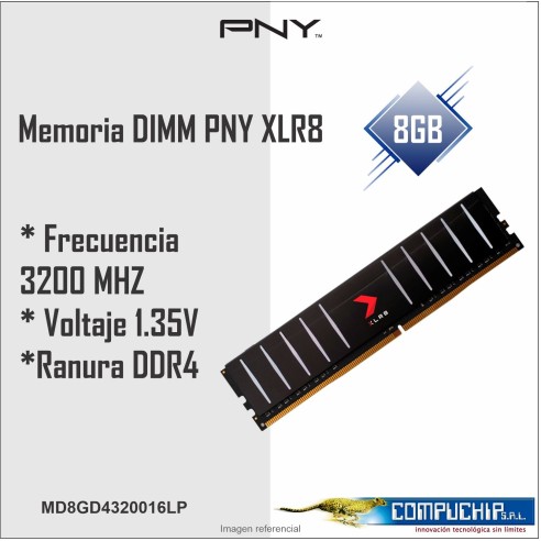 Memoria DIMM PNY XLR8, 8GB DDR4 3200 MHz, PC4-25600, CL16, 1.35V