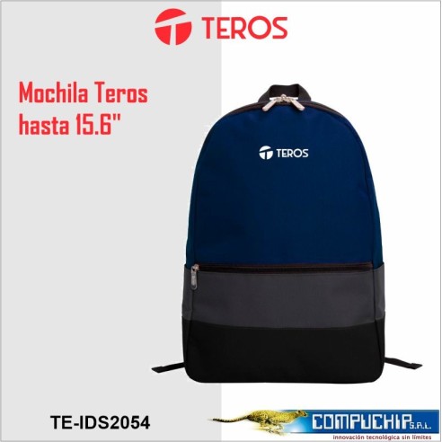 Mochila Teros TE-IDS2054, Poliéster, notebook hasta 15.6", color azul + gris + negro