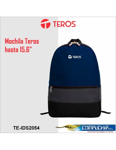 Mochila Teros TE-IDS2054, Poliéster, notebook hasta 15.6", color azul + gris + negro