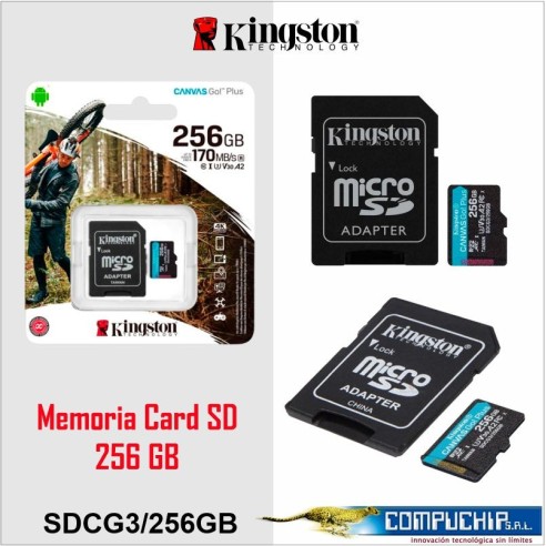 Memoria Flash microSDXC Kingston Canvas Go! Plus, 256GB con adaptador SD.