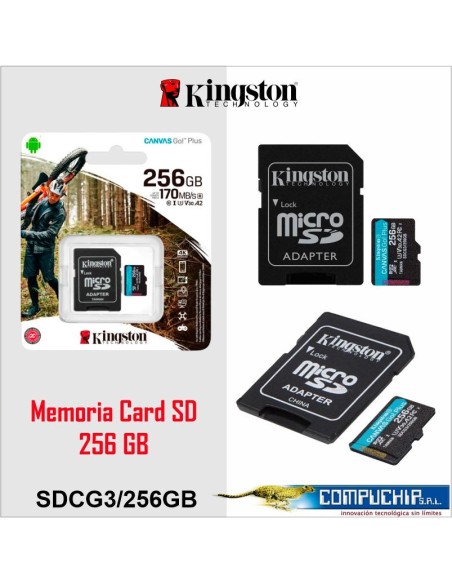 Memoria Flash microSDXC Kingston Canvas Go! Plus, 256GB con adaptador SD.