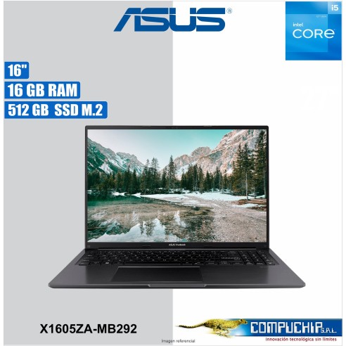 Notebook ASUS X1605ZA-MB292 16.0" WUXGA LED IPS, Core i5-12500H hasta 4.5GHz, 16GB DDR4