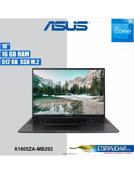 Notebook ASUS X1605ZA-MB292 16.0" WUXGA LED IPS, Core i5-12500H hasta 4.5GHz, 16GB DDR4