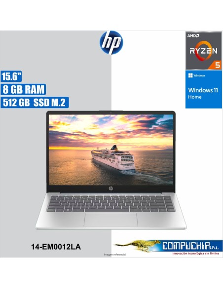 Laptop HP 14-EM0012LA 14" FHD TN, RYZEN 5 7520U 4.3GHz, 8GB DDR5-5500MHz, 512GB SSD M.2.