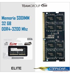 Memoria SODIMM TeamGroup Elite 32GB DDR4 3200MT/s, PC4-25600, CL22, 1.2V, 288-pin