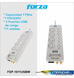 PROTECTOR DE TENSION FORZA FSP-1011USBW,1800J, 1750W, USB, RJ45 & coax-120V/240V