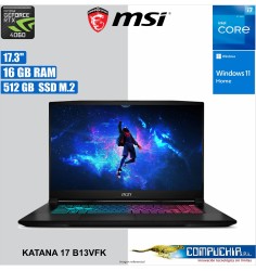Notebook MSI Katana 17 B13VFK 17.3" FHD IPS 144Hz Core i7-13620H hasta 4.9G 16GB DDR5-5200
