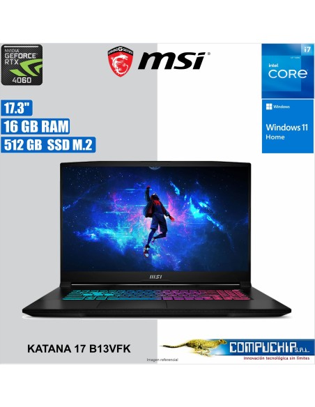 Notebook MSI Katana 17 B13VFK 17.3" FHD IPS 144Hz Core i7-13620H hasta 4.9G 16GB DDR5-5200