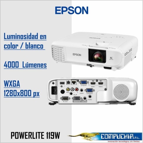Proyector PowerLite 119W 3LCD WXGA, HDMI x2, VGA x2, LAN (RJ-45), USB