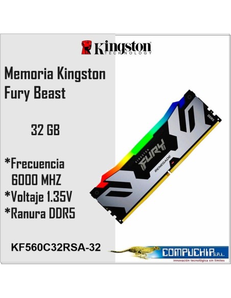 Memoria Kingston Fury Renegade 32GB DDR5-6000MHz PC5-48000, CL32, 1.35V 288-Pin, RGB, DIMM