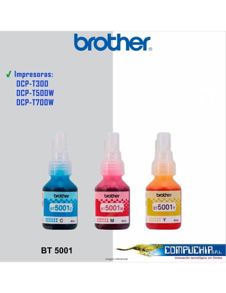 TINTA BROTHER BT5001 CIAN, MAGENTA, AMARILLO DCP-T300W/500W/700W
