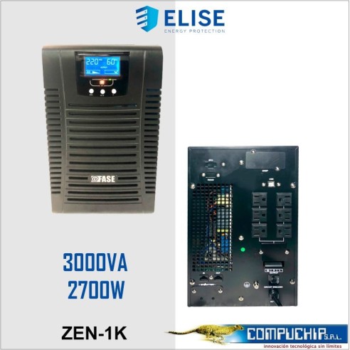 UPS Elise Fase Online Serie Zen 3000VA / 2700W / 6 tomas de salida NEMA 5-15 / USB