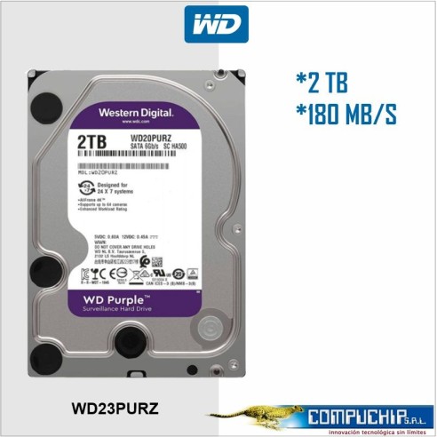 Disco duro Western Digital WD Purple, 2TB, SATA 6.0 Gb/s, 64MB Cache, 5400 rpm, 3.5".