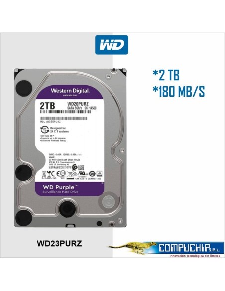 Disco duro Western Digital WD Purple, 2TB, SATA 6.0 Gb/s, 64MB Cache, 5400 rpm, 3.5".