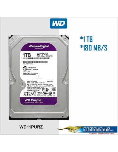 Disco duro Western Digital WD Purple, 1TB, SATA 6.0 Gb/s, 5400 RPM, 64MB Cache, 3.5".