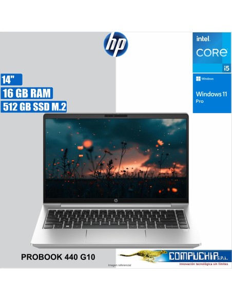 Notebook HP ProBook 440 G10 14" FHD LED, Core i5-1335U hasta 4.6GHz, 16GB DDR4-3200MHz