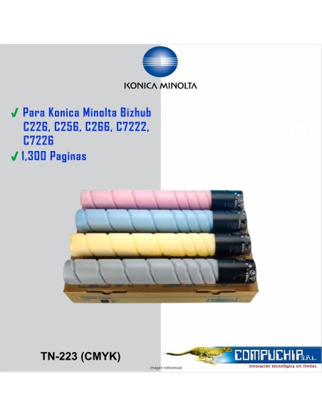 TONER KONICA MINOLTA TN-223K  BIZHUB , CYAN, MAGENTA, AMARILLO