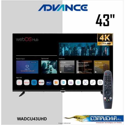Televisor Smart Advance WADCU43UHD, 43" UHD 4K 3840X2160, Wireless, LAN.