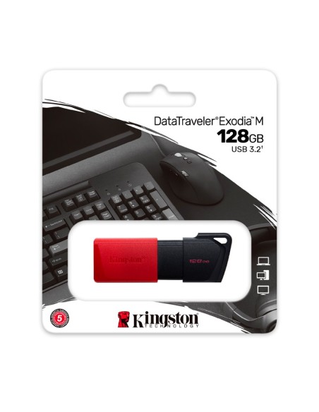 Memoria Flash USB Kingston DataTraveler Exodia M, 128GB, USB 3.2 Gen 1, Rojo