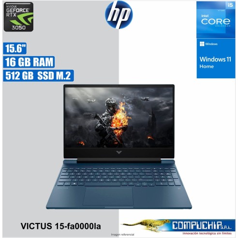 Notebook HP Victus Gaming 15-fa0000la 15.6" FHD IPS Core i5-12450H hasta 4.4GHz 16GB DDR4