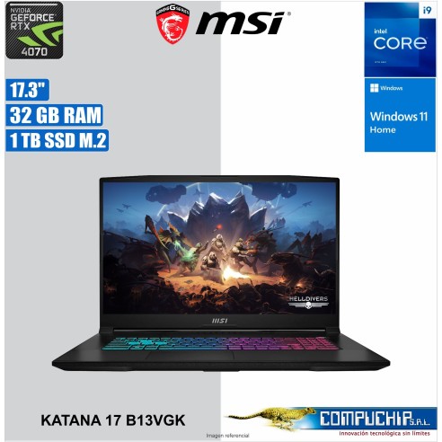 Notebook MSI Katana 17 B13VGK 17.3" FHD IPS Core i9-13900H hasta 5.40GHz 32GB DDR5-5200MHz