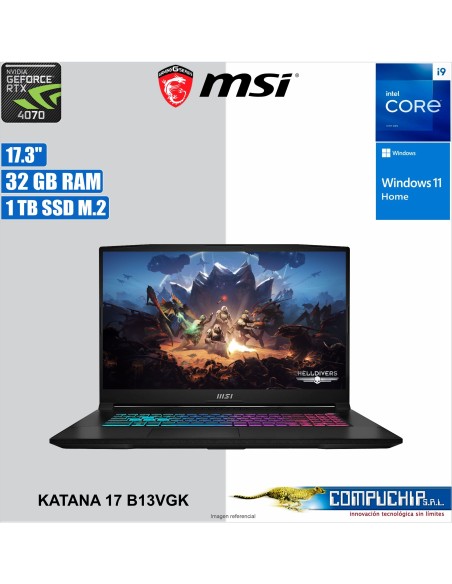 Notebook MSI Katana 17 B13VGK 17.3" FHD IPS Core i9-13900H hasta 5.40GHz 32GB DDR5-5200MHz