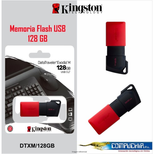Memoria Flash USB Kingston DataTraveler Exodia M, 128GB, USB 3.2 Gen 1, Rojo