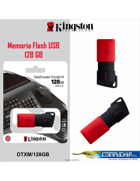 Memoria Flash USB Kingston DataTraveler Exodia M, 128GB, USB 3.2 Gen 1, Rojo