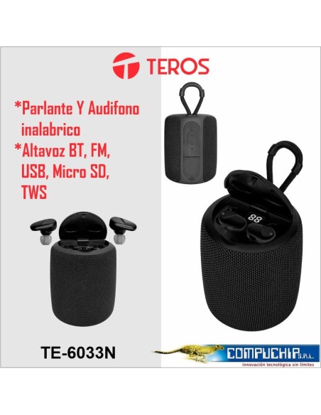 Parlante y Audífono 2 en 1 Teros, TE-6033N, Bluetooth, 5W, 1200mAh, Negro