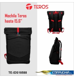 Mochila gamer Teros TE-IDS18588, Poliéster, notebook hasta 15.6", negro+rojo.