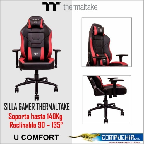 SILLA GAMING  THERMALTAKE U COMFORT(PVC) NEGRO-ROJO