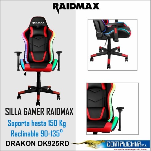 SILLA GAMER RAIDMAX DRAKON DK925RD ARGB ROJO
