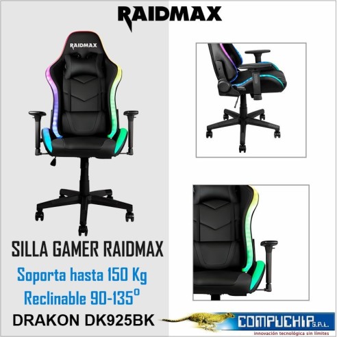 SILLA GAMER RAIDMAX DRAKON DK925BK ARGB NEGRO