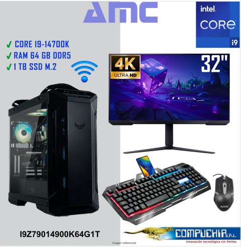 PC INTEL CORE I9-14900K,3.20/6.00GHz, 36 MB, 64GB DDR5, 1TB SSD M.2, MONITOR 32"